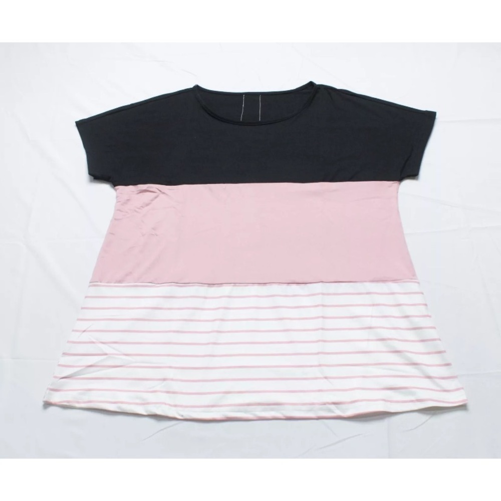 SHEIN LUNE Women's Plus Striped Color Block Short Sleeve Tee CP1